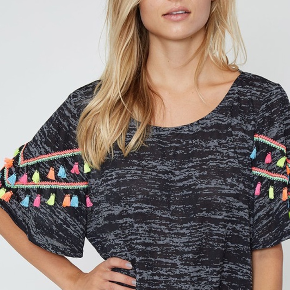 Charcoal Tassel Trim top with self tie front - Picture 4 of 4